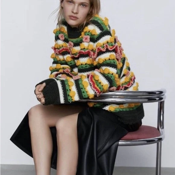 Zara Knit Floral Limited Edition Chunky Knit Sweater - Picture 2 of 7